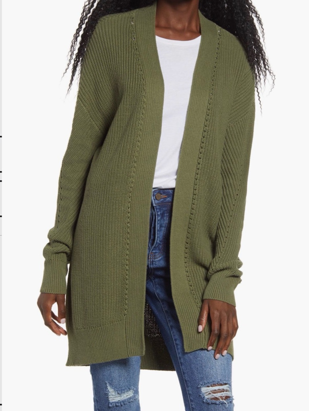 bp Olive Open Stitch Cardigan Sweater